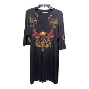 Caite Tunic Dress XXL Multi Colored Embroidered V Neck Short Sleeve Stretch Boho